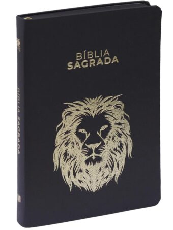 Bíblia Sagrada Leão Dourado Slim | NVT | Letra Maior | Capa Luxo Preta